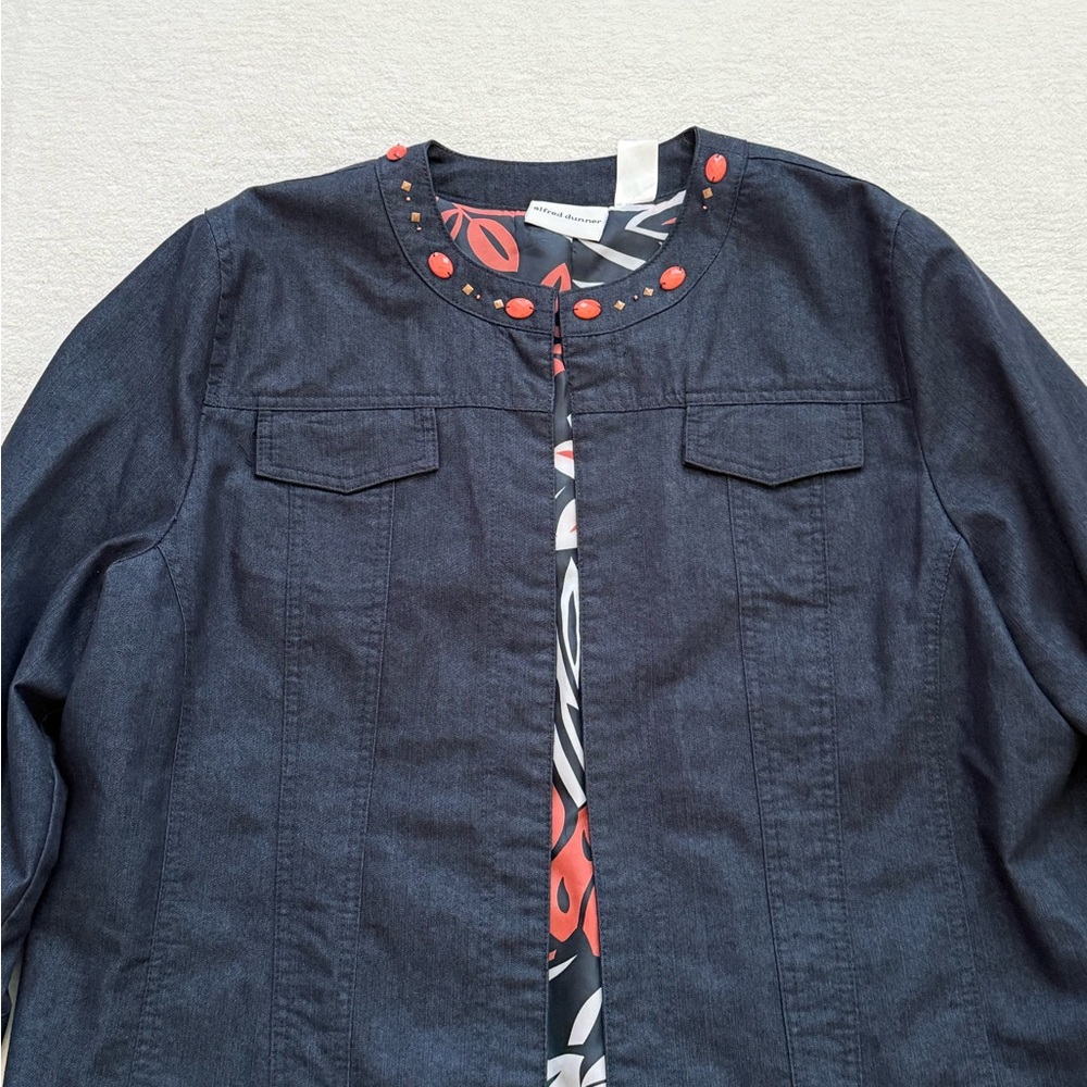 Alfred Dunner Embellished Denim Jacket Size 18 3/4 Sleeves - Picture 3 of 14